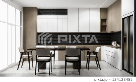 Mock up black brick design modern loft style on kitchen counter scene mockup and set shaped kitchen design. 3d rendering Mock up black brick design modern loft style on kitchen counter scene mockup and set shaped kitchen design. 3d rendering 124128483