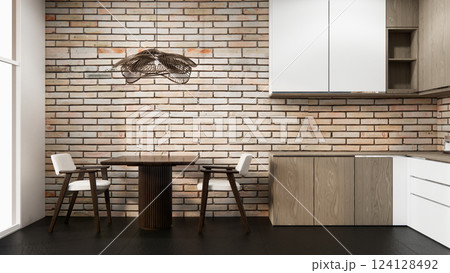 kitchen shaped modern on empty kitchen room. 3d rendering 124128492