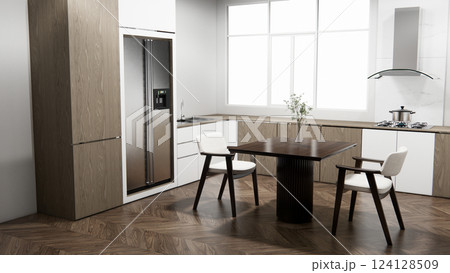 mockup table bar on set kitchen shaped modern style concept. 3d rendering 124128509
