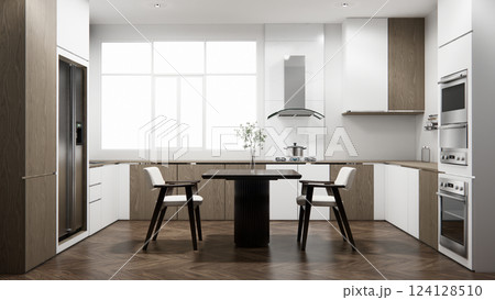 mockup table bar on set kitchen shaped modern style concept. 3d rendering 124128510