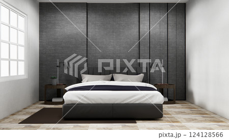 Bedroom japanese minimal style.,Modern white wall and wooden floor, room minimalist. 3D rendering 124128566