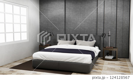 Bedroom japanese minimal style.,Modern white wall and wooden floor, room minimalist. 3D rendering 124128567