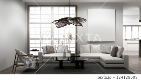 Scene Mini sofa armchair on interior design modern style living room.3D rendering Scene Mini sofa armchair on interior design modern style living room.3D rendering 124128605