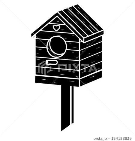 Birdhouse on a branch with a doodle bird, 124128829