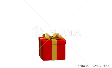 Red Gift Box with Yellow Ribbon on Transparent Background PNG. 124129162