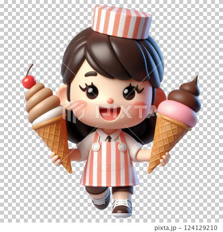 A cartoon of a young girl who is an ice cream seller 124129210