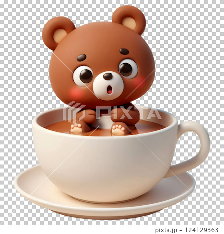 Brown bear cartoon in a glass of chocolate 124129363