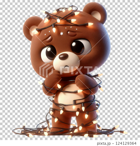 Cartoon of a brown bear wrapped in wires 124129364