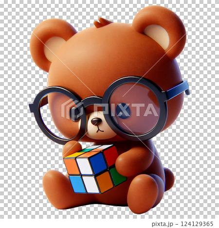 Cartoon of a brown bear playing with a knob Cartoon of a brown bear playing with a knob 124129365