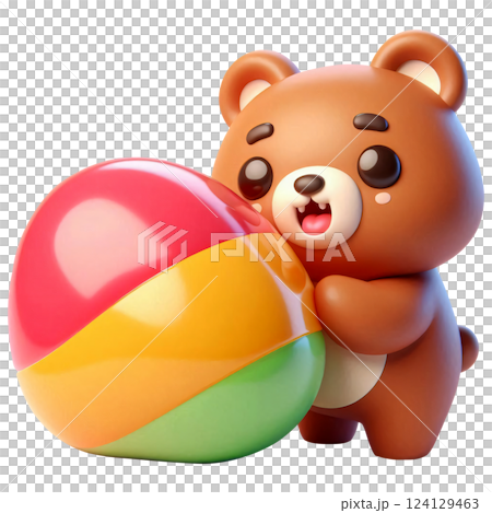 Cartoon of a brown bear eating candy 124129463
