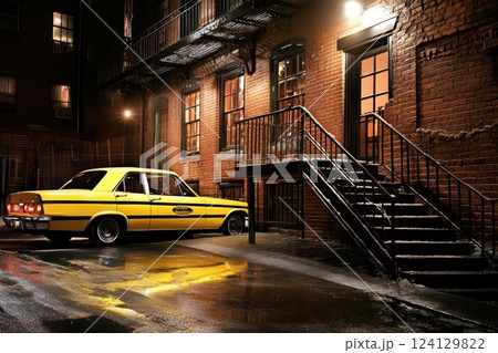 Futuristic Cityscape with Vibrant Buildings and Waterway with Speedboats, Digital Art 124129822