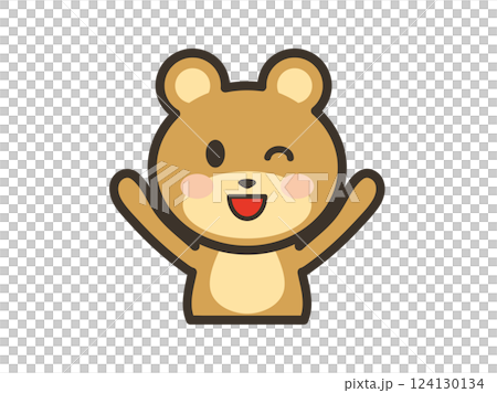 Illustration of a cute bear with a smile raising its arms in the air 124130134