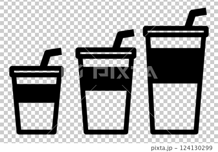大中小のドリンクカップのシンプルなモノクロのアイコン 124130299