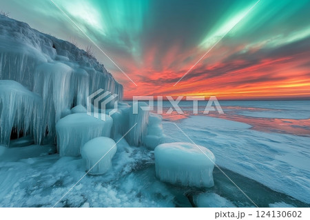 Sunset on frozen Lake 124130602