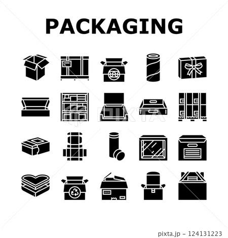 cardboard packaging recycling icons set vector 124131223