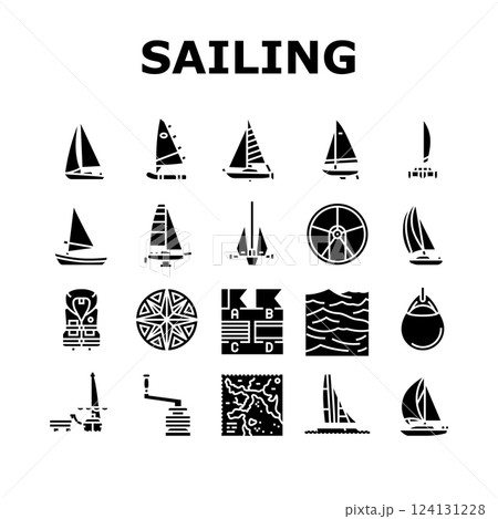 sailing sport yacht regatta icons set vector 124131228