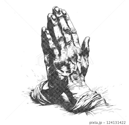 Prayer Hands Illustration Retro Risograph Texture Prayer Hands Illustration Retro Risograph Texture 124131422