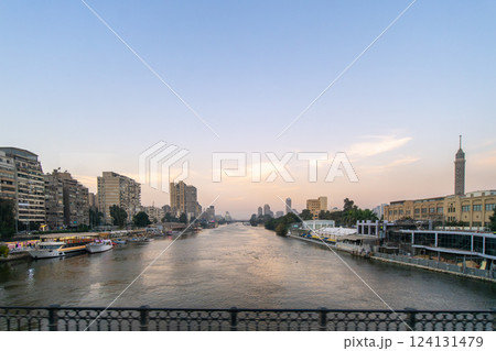 Cairo Skyline at Dusk Viewed from a Tourist Bus. Cairo Skyline at Dusk Viewed from a Tourist Bus. 124131479