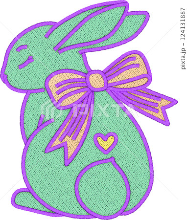 Easter bunny coquette bow patchwork design for spring joy heartfelt rabbit art in nature's embrace 124131887