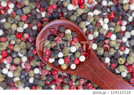 different peppercorns black, red, white 124132528