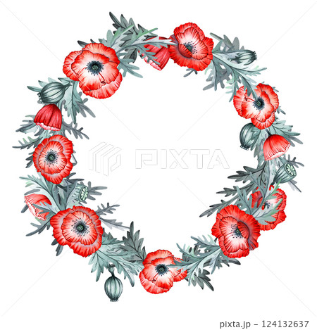 Poppy, bee, leaves, petal, wreath, bud watercolor set illustration isolated background, wedding, greeting, invitation card Poppy, bee, leaves, petal, wreath, bud watercolor set illustration isolated background, wedding, greeting, invitation card 124132637