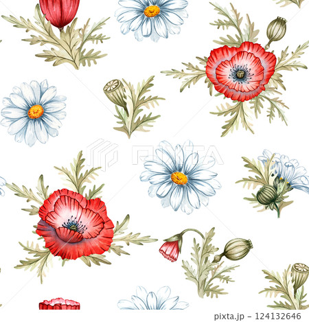 Poppy, bee, leaves, seamless, pattern, petal, bud, watercolor, set, illustration, isolated, background, wedding, greeting, invitation card Poppy, bee, leaves, seamless, pattern, petal, bud, watercolor, set, illustration, isolated, background, wedding, greeting, invitation card 124132646