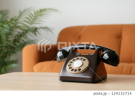 Vintage Telephone on Table 124132714
