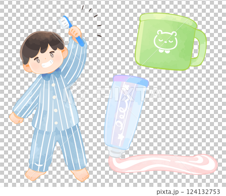 Illustration set of children brushing their teeth 124132753