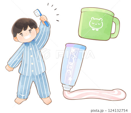 歯磨きをする子どものイラストセット 124132754