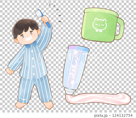 歯磨きをする子どものイラストセット 124132754