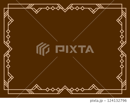 Geometric frame of beige lines on a brown background. Linear border. Line art geometric frame design with space for text, invitations, flyers and greeting cards. Vector illustration Geometric frame of beige lines on a brown background. Linear border. Line art geometric frame design with space for text, invitations, flyers and greeting cards. Vector illustration 124132796