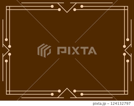 Geometric frame of beige lines on a brown background. Linear border. Line art geometric frame design with space for text, invitations, flyers and greeting cards. Vector illustration Geometric frame of beige lines on a brown background. Linear border. Line art geometric frame design with space for text, invitations, flyers and greeting cards. Vector illustration 124132797