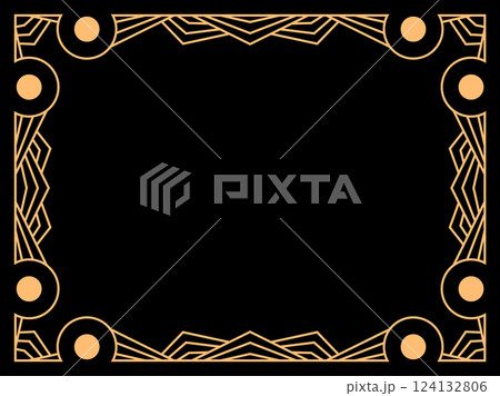 Art deco frame. Vintage linear border. Design a template for invitations, leaflets and greeting cards. Geometric golden frame. The style of the 1920s - 1930s. Vector illustration 124132806