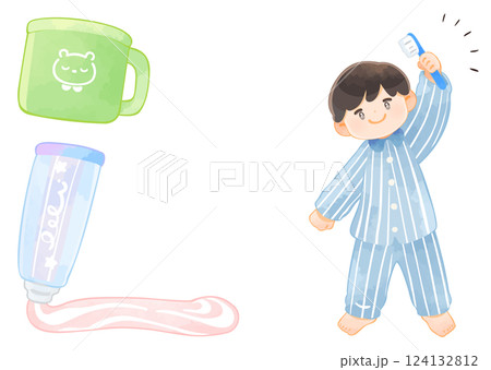 歯磨き 歯ブラシを持つ子どものイラストセット 歯磨き 歯ブラシを持つ子どものイラストセット 124132812