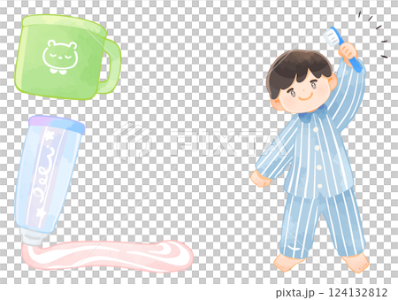 刷牙：兒童拿牙刷的插圖集 124132812