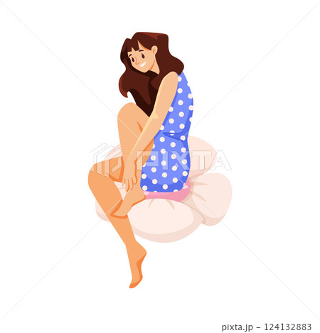 Pretty Girl Sit on Flower with Stem Vector Illustration Pretty Girl Sit on Flower with Stem Vector Illustration 124132883