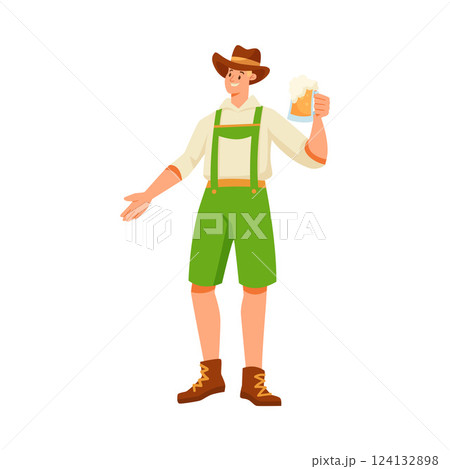 Man Character with Mug at Beer Festival Vector Illustration 124132898