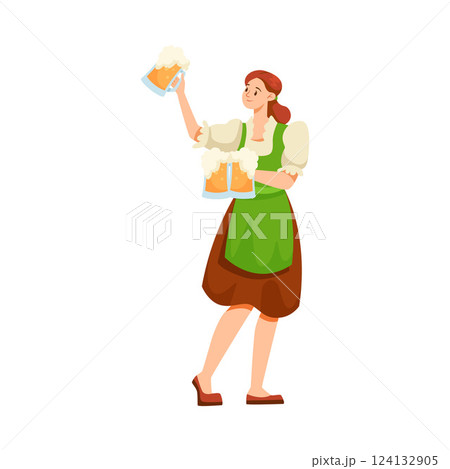 Woman Character with Mug at Beer Festival Vector Illustration Woman Character with Mug at Beer Festival Vector Illustration 124132905
