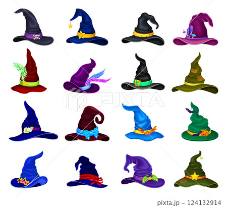 Wizard Hat with Pointed End and Buckle Vector Set 124132914