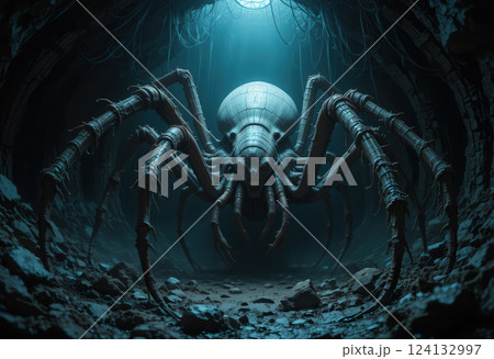 A giant monster spider in a dark cave 124132997