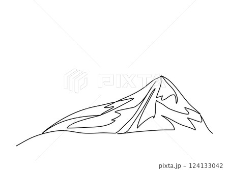 Mountains, one line drawing vector illustration. Mountains, one line drawing vector illustration. 124133042