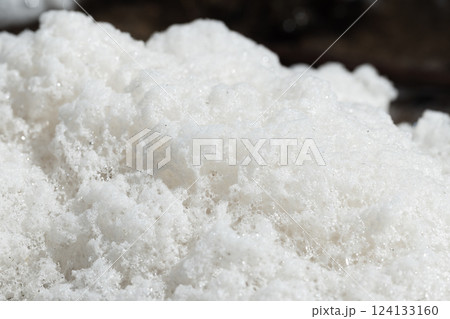 Macro photograph showing white foam textures with a bright appearance 124133160