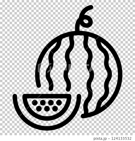 易於使用的黑色象形圖、線條畫、夏季、西瓜 124133532