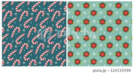 Candy Canes Snowflakes Decorative Stars Poinsettia Seamless Pattern Christmas Backgrounds idea Set 2 124133599