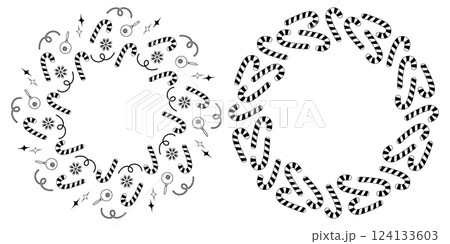 Striped Candy Cane Christmas Decorative elements Snowflakes Circular Frame Copy space Template Set 2 Striped Candy Cane Christmas Decorative elements Snowflakes Circular Frame Copy space Template Set 2 124133603