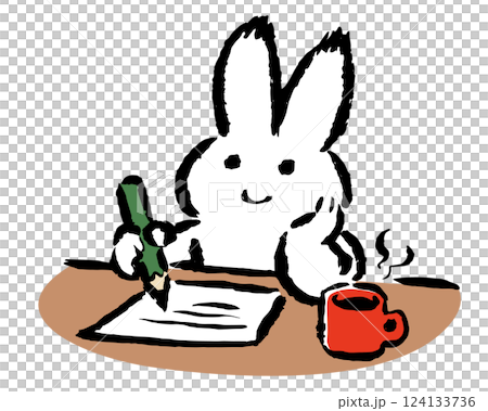 Rabbit writing on paper 124133736