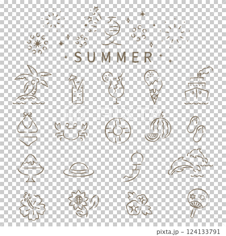 Easy line drawings: Summer scenes 124133791