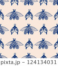 Butterflies blue line on beige background vector seamless pattern. Line and spot. Line art. Vector illustration. 124134031