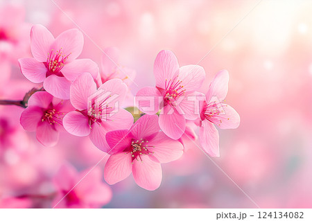 Pink sakura flowers on blurred background with bokeh 124134082
