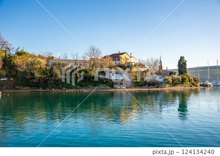 Monastery of St. Michael the Archangel on island in Kotor bay in Montenegro 124134240